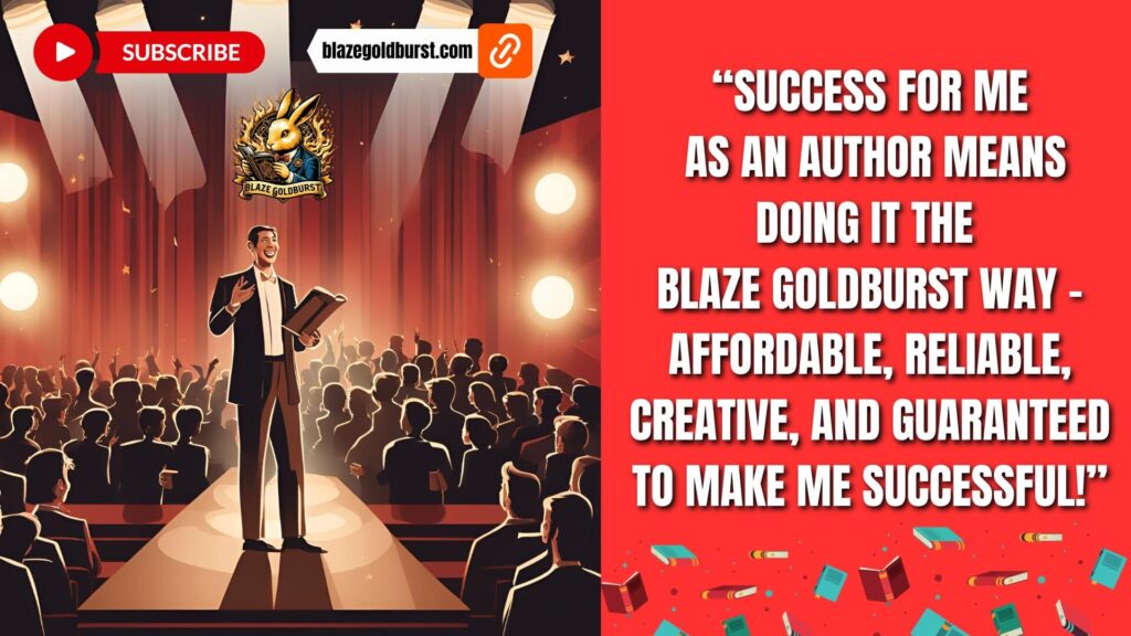 Success for me as an author means doing it the Blaze Goldburst way – affordable, reliable, creative, and guaranteed to make me successful!”